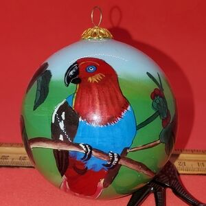 Famale Parrots 3" Glass Ornament Hand Painted on the Inside Gorgeous